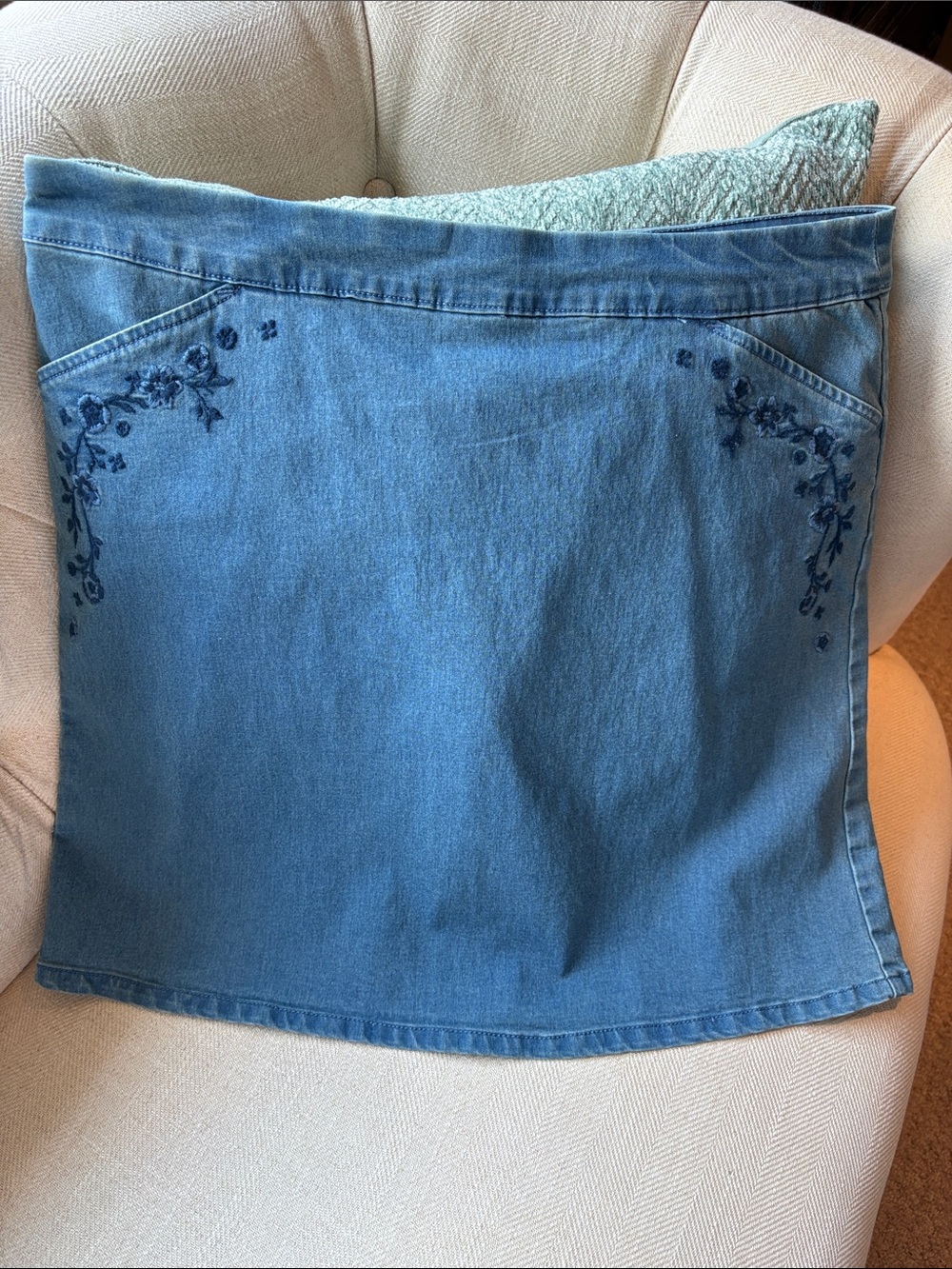 Northern Reflections Light Blue Denim Skort with Navy Floral Embroidery